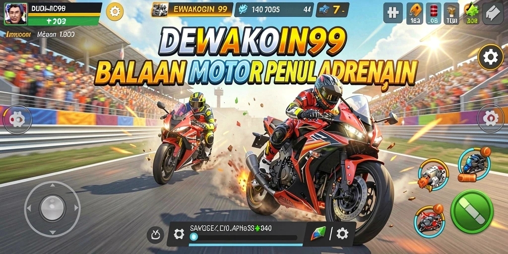 Gameplay seru dari DEWAKOIN99 yang penuh aksi balapan motor.